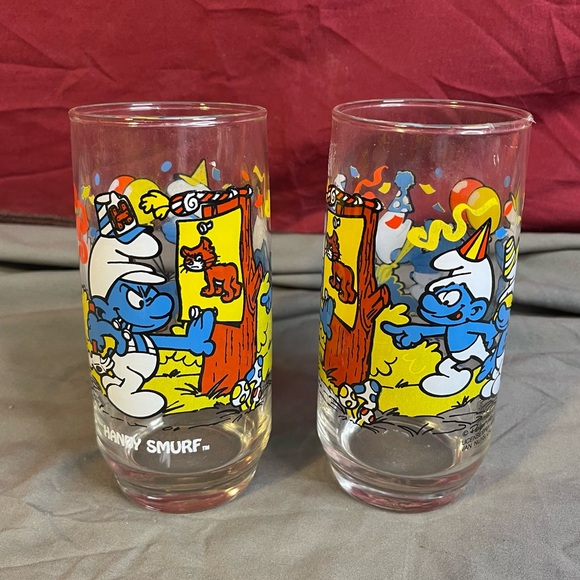 Vintage 1983 Peyo Smurfs Handy The Handyman Smurf 16oz Drinking Glass - Picture 2 of 7